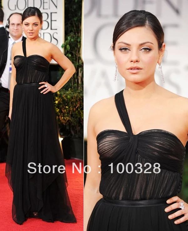 Pictures Mila Kunis Dress Sweetheart One Shoulder Black Tulle A Line Celebrity Dresses | Свадьбы и торжества