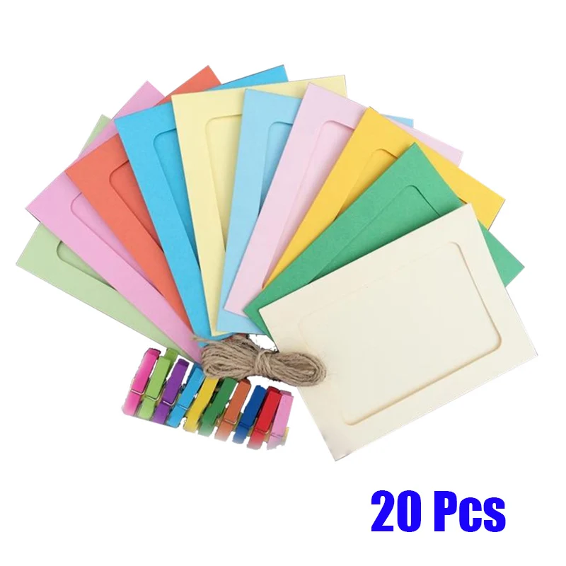 A Set (20pcs) 20 шт./лот фоторамка+ деревянный зажим+ пеньковая веревка для Fujifilm Instax Mini 8 7s 25 50 90 3 дюймов DIY настенный Альбом Бумажные пленки - Цвет: A Set (20pcs)