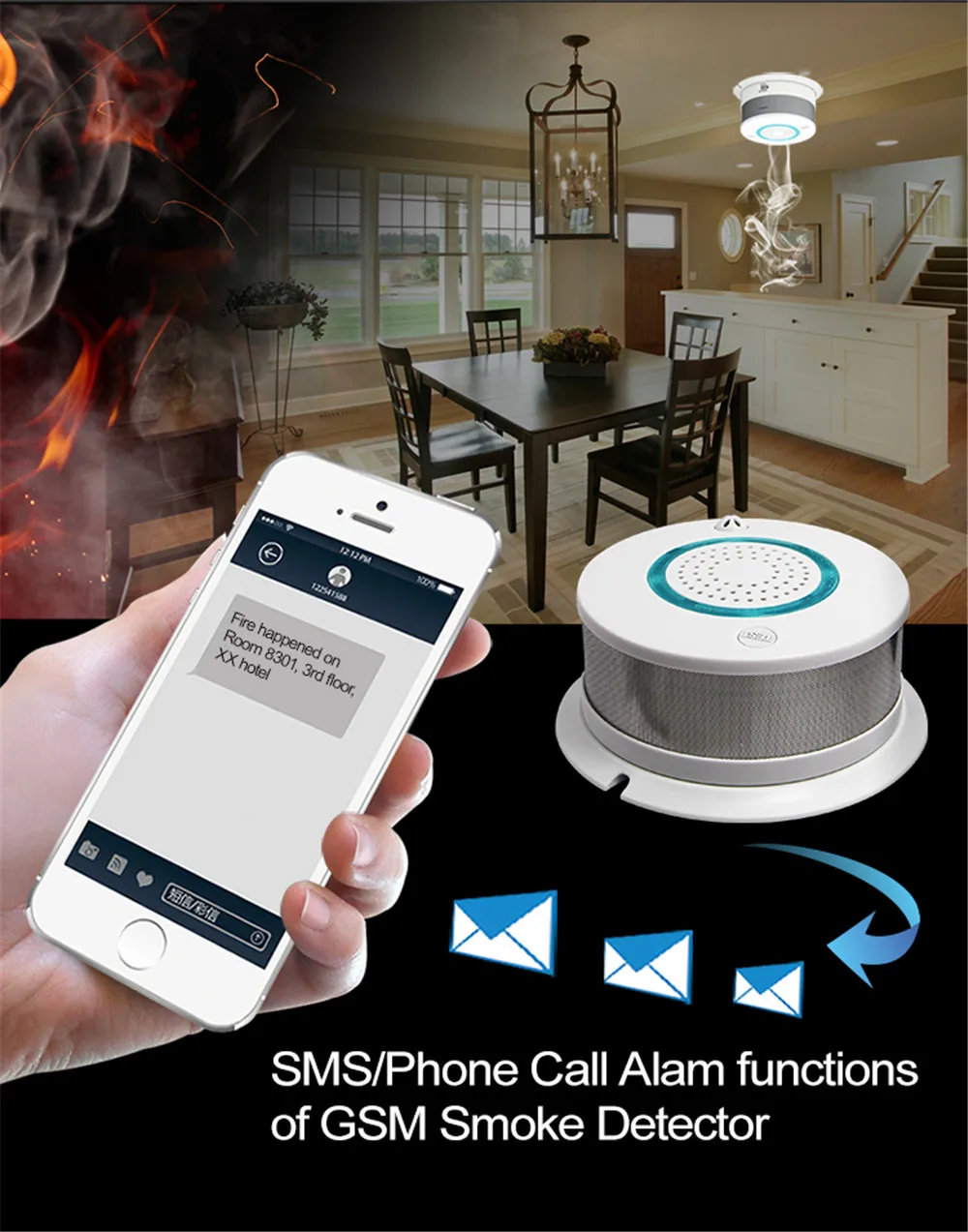 433MHz Independent Auto Dial Voice Wireless WIFI Fire Protection Smoke Detector Portable Alarm Sensors For security Alarm System