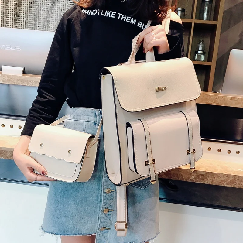 

2 bags Fashion Women Backpack 2020 New High-quality PU Leather School Bakcpacks Large Shoulder bag Teenage Girl Travel Rucksack