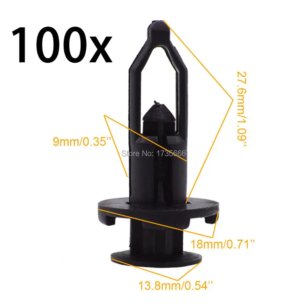 

100Pcs 9mm Hole Plastic Black Rivets Fastener Push Type Clips for Toyota For Nissan Car Auto Fender