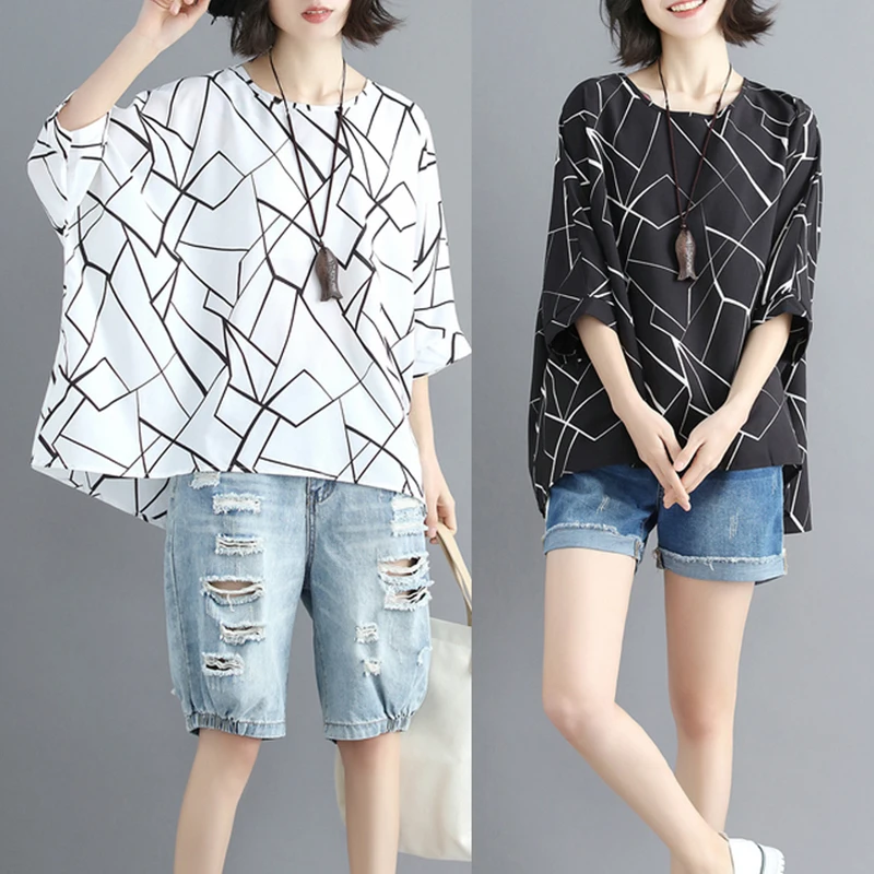 Женская шифоновая футболка в полоску Повседневная Свободная Мягкая большого