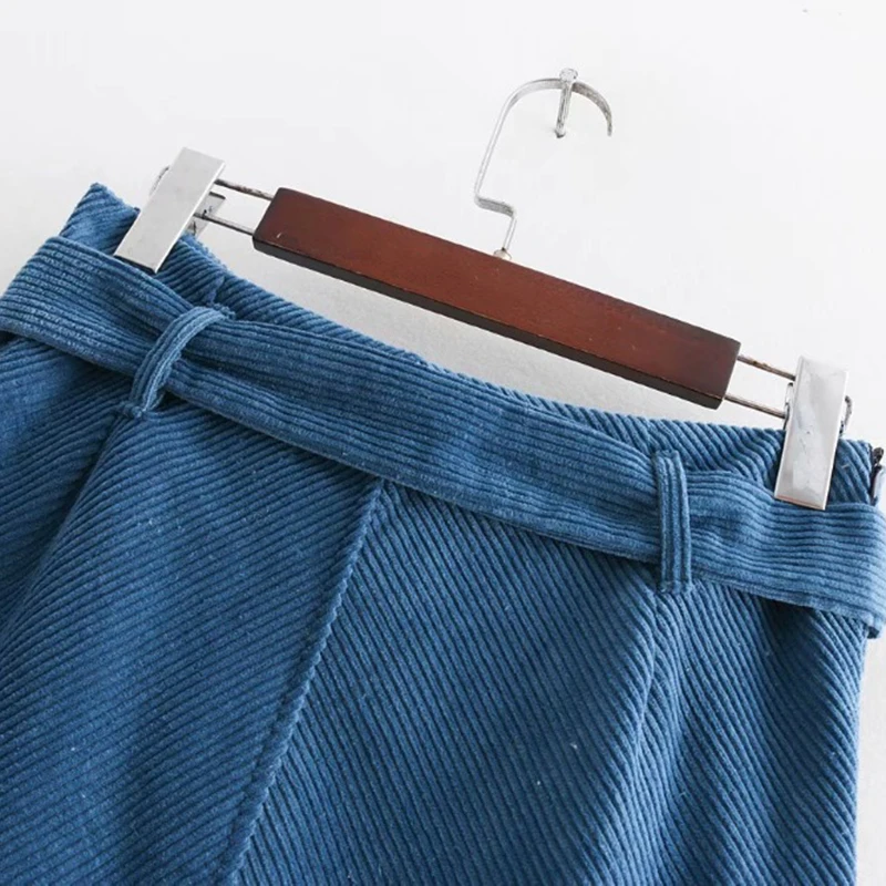 Bella Philosophy 2018 autumn corduroy mini skirt with belt faldas mujer high street office ladies side zipper slim wear | Женская одежда