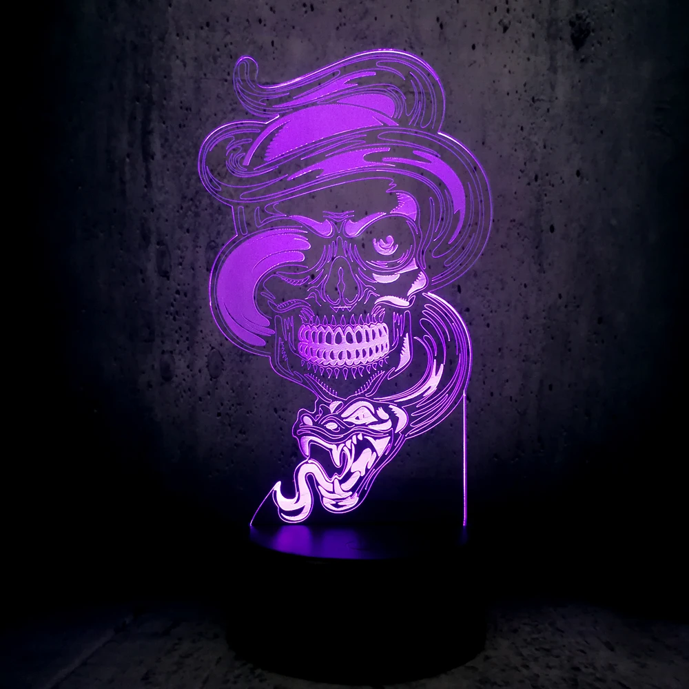 Новый свирепый Змеиный завернутый Череп 3D светодиодный USB светильник в стиле рок