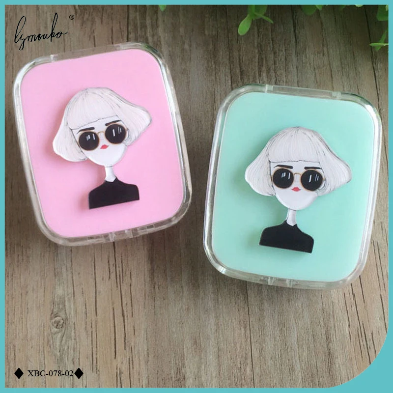 

Lymouko, новый дизайн, модные солнцезащитные очки, женские, портативные, с зеркалом, чехол для контактных линз, для детей, держатель, линзы, конте...
