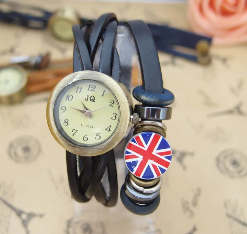 5 colors available good quality gift fashion quartz watch women ladies men vintage genuine leather wristwatch UK Flag D9018 | Наручные