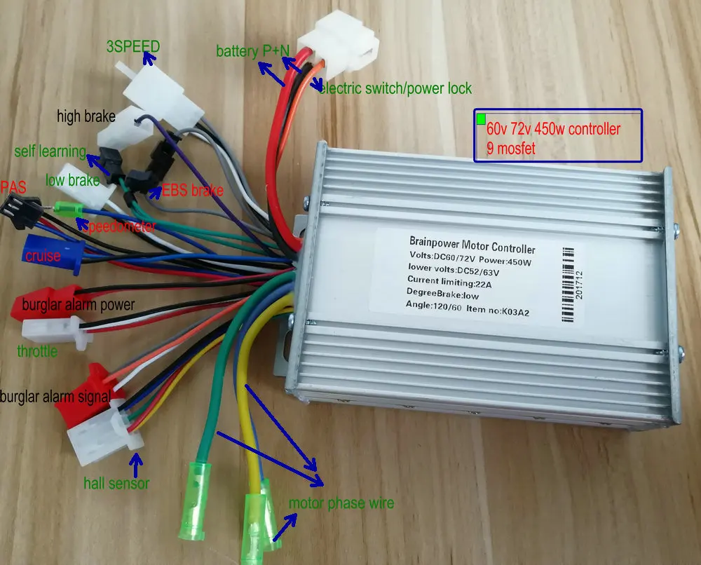 24v36v48v60v72v 400w450w BLDC контроллер двигателя 9mosfet двойной режим с EBS тормоз Электрический велосипед Скутер MTB трехколесный велосипед ATV запчасти