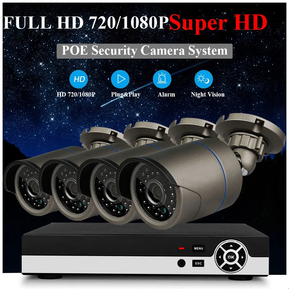 IP 1080p камера безопасности POE Система, аудио HD 1080P IP система видеонаблюдения, подключи и работай, пульт дистанционного управления телефоном, обнаружение движения H.265