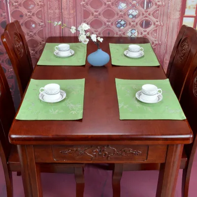 green bamboo Роскошное китайское шелковое покрывало с цветочным рисунком, столовые подставки под кружки, прямоугольная Рождественская Подставка-тарелка 39x29 см - Цвет: green bamboo