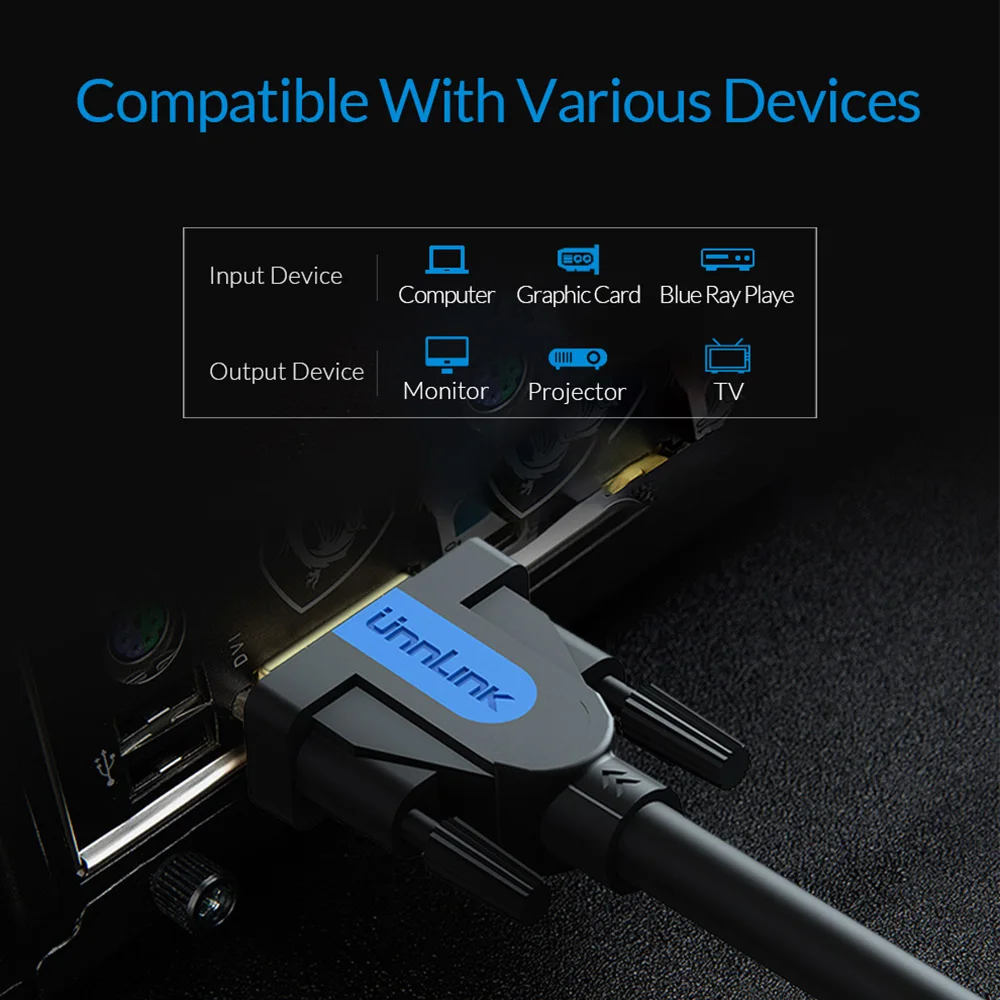 Unnlink DVI кабель DVI-D 24+ 1 UHD 4K двухканальный канал 1080P 144 позолоченный 1,5 м 3 м 5 м 8 м 15 м для компьютера ТВ монитор проектор