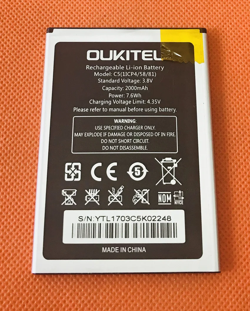 Оригинальный б/у аккумулятор 2000 мАч для OUKITEL C5 Pro MTK6737 Quad Core|2000mah battery|batteries batteriesbateria