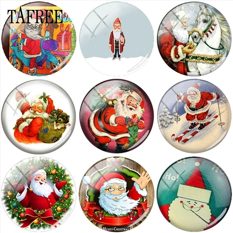 

TAFREE Retro Cartoon Santa Claus 25mm Round Picture Glass Cabochon Dome Demo Flat Back Making Findings DIY Christmas Gift