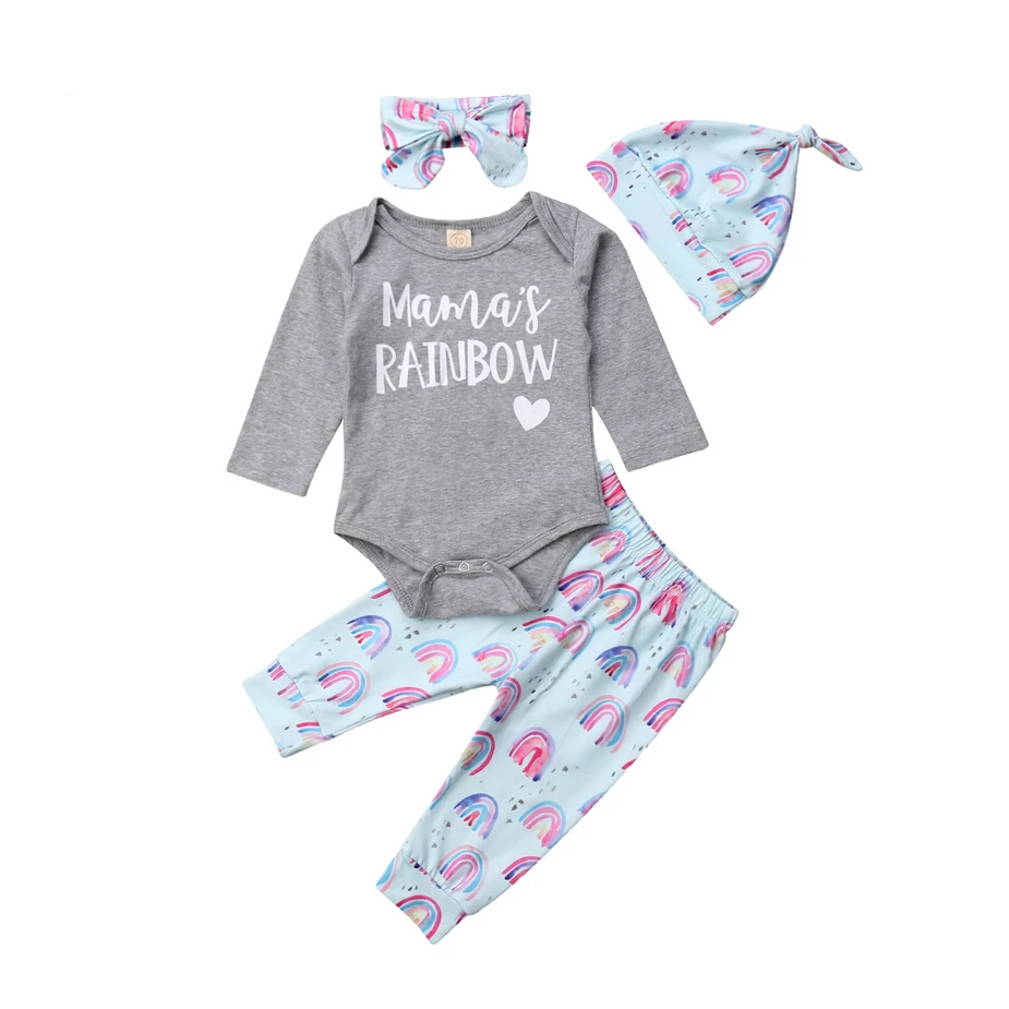 

Cute43pcs Newborn Infant Baby Girl Clothes Set Mama's Rainbow Long Sleeve Romper Tops+ Pants+Hat+ Headband Rainbow Outfits DNOV
