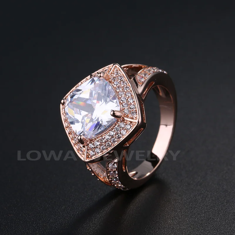 LOWAY Luxury Square Big Full Zircon Wedding Rings for Women Size 6 7 8 9 Fine Jewelry Wholesale JZ5923 | Украшения и аксессуары