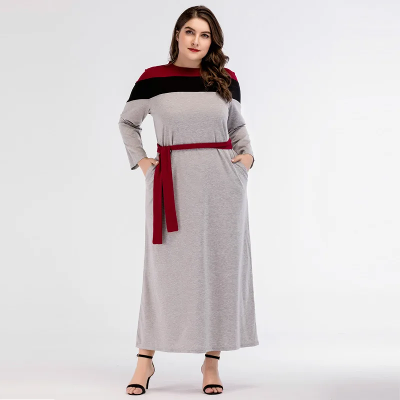 Мусульманские ислам Летние повседневные хлопковые длинные платья с поясом в