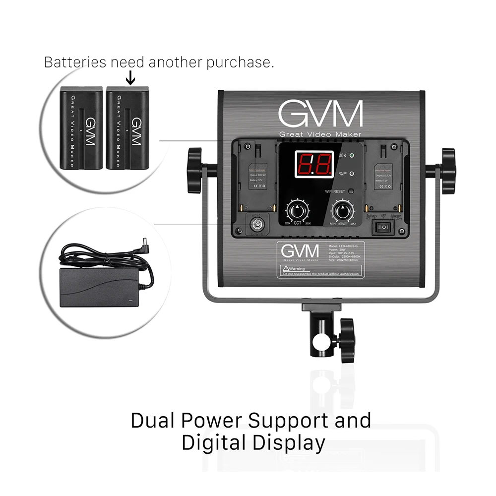 GVM LED-480LS 2pcs Dimmable 2300-6800K Bi-color LED Video Panel Light and 70inch Stand Lighting Kit Al Alloy Housing Photography