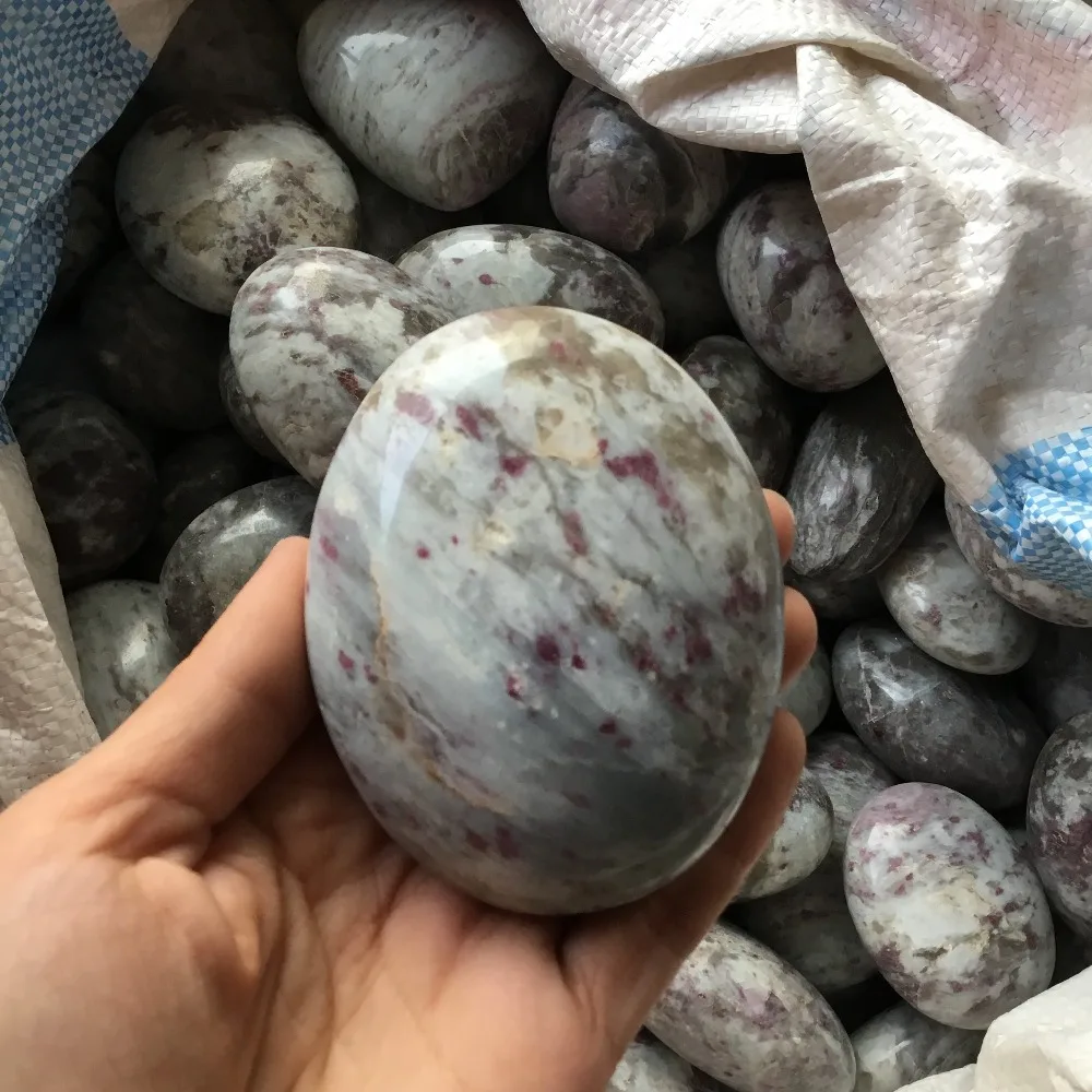 

Natural Red tourmaline palm stone polished rubellite crystal palm healing stone