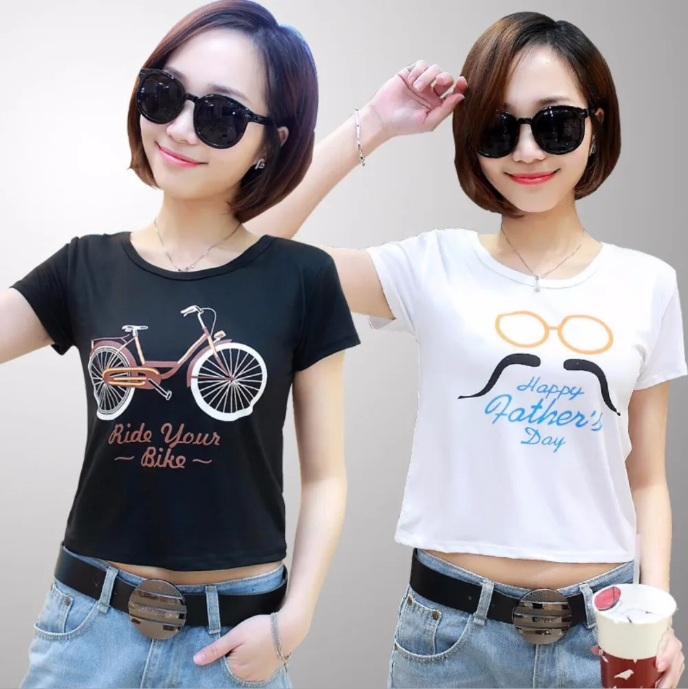 Новые женские топы с буквенным принтом милые укороченные футболки модные летние