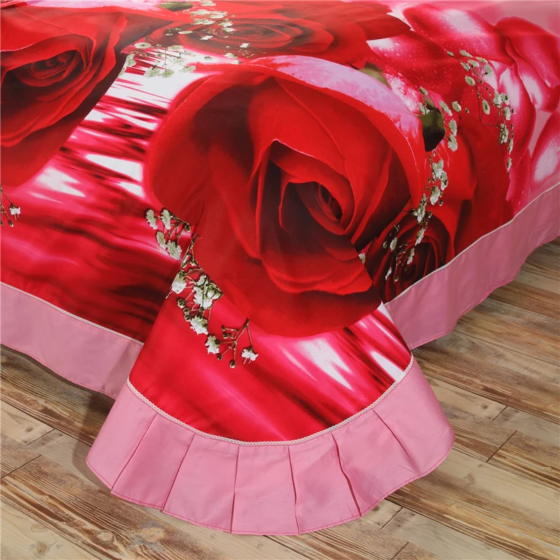 100% Cotton 3D Rose Printing Duvet Cover Bed Sheet Pillowcases Home Bedding 4pcs Queen for Adults Red Blue SMN1 | Дом и сад