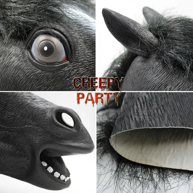 Черная маска для лошадиной головы Новинка костюм на Хэллоуин из латекса Маска