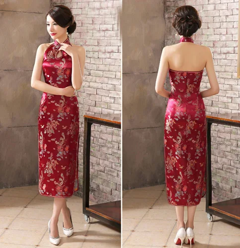 burgundy Новинка, сексуальное женское вечернее платье Navyblue, Брендовое, китайское, с открытой спиной, Cheong-sam, длинное, Cheongsam Qipao, Размеры S M L XL XXL XXXL 0115051 - Цвет: burgundy
