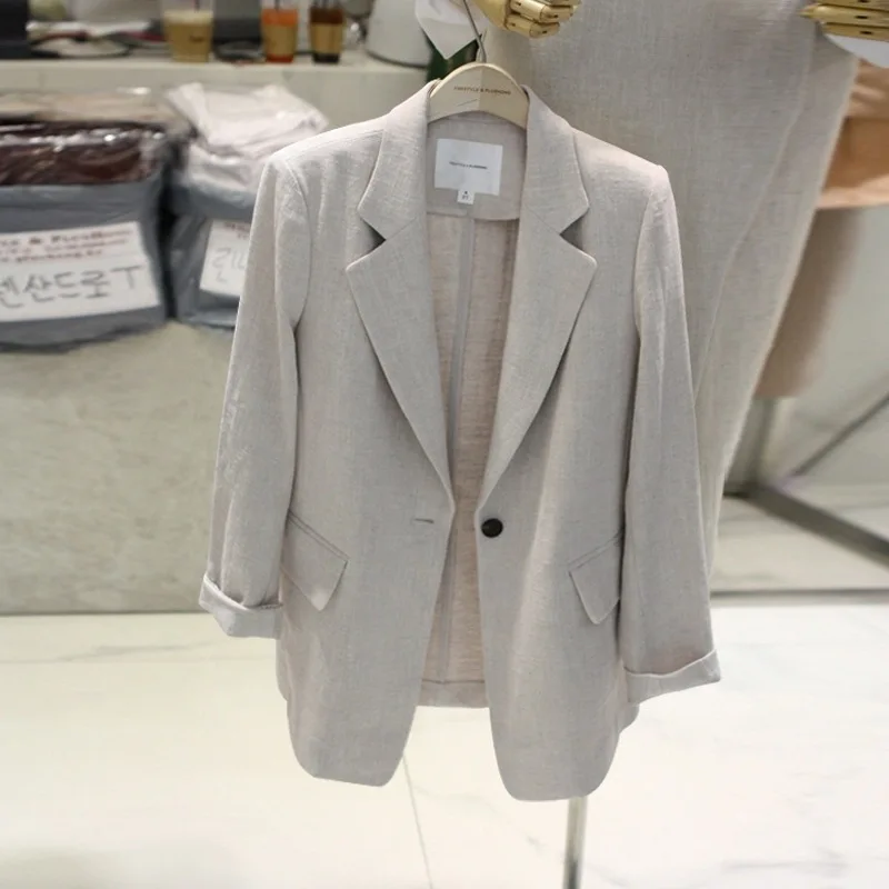 Женские льняные блейзеры и куртки с 7-точечным рукавом летний офисный маленький