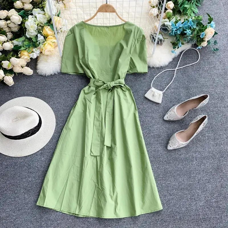 2019 Новое модное женское платье Франция сплошной цвет темперамент квадратный