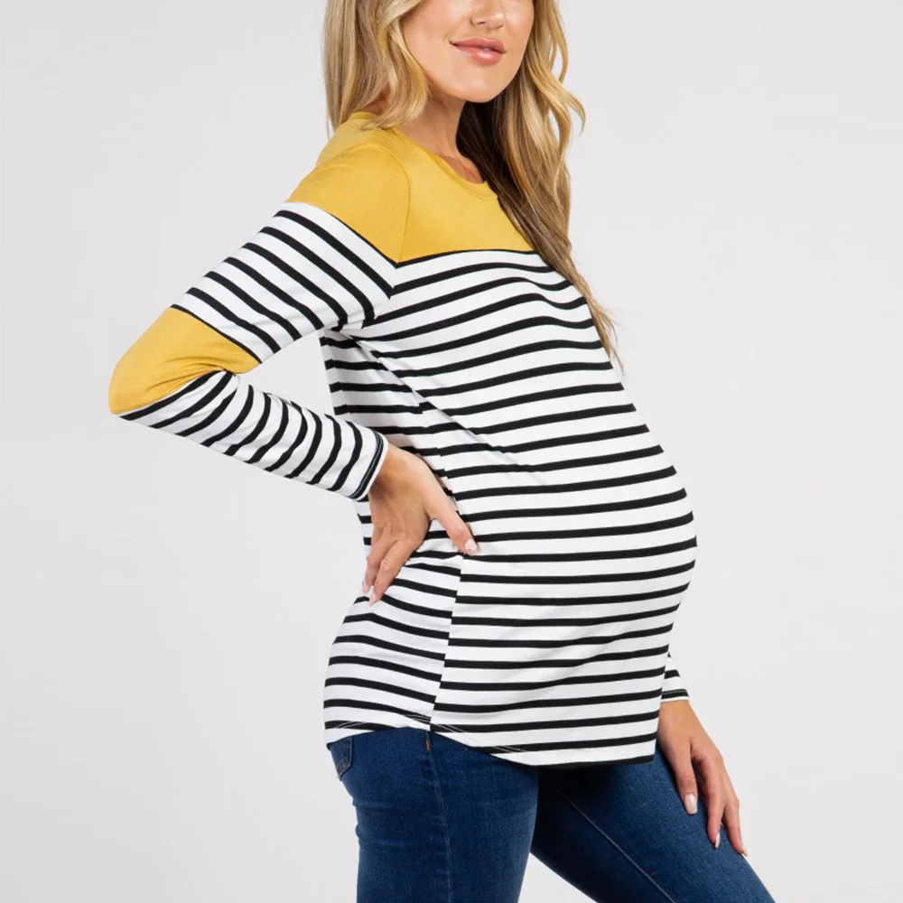 

Maternity T-shirt 2019 Summer maternity Cothing Breastfeeding Clothes Striped Pregnant Clothes Cotton Fashion Pregnant Tee