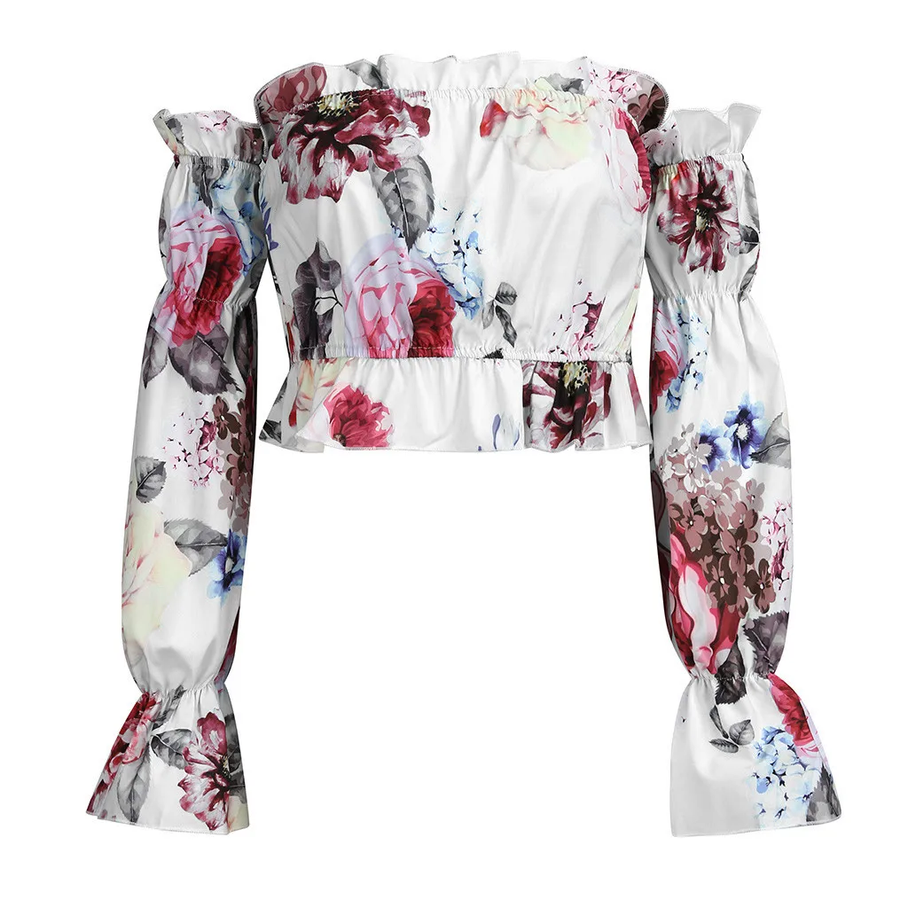 Женская футболка летняя с длинным рукавом и цветочным принтом|Футболки| |