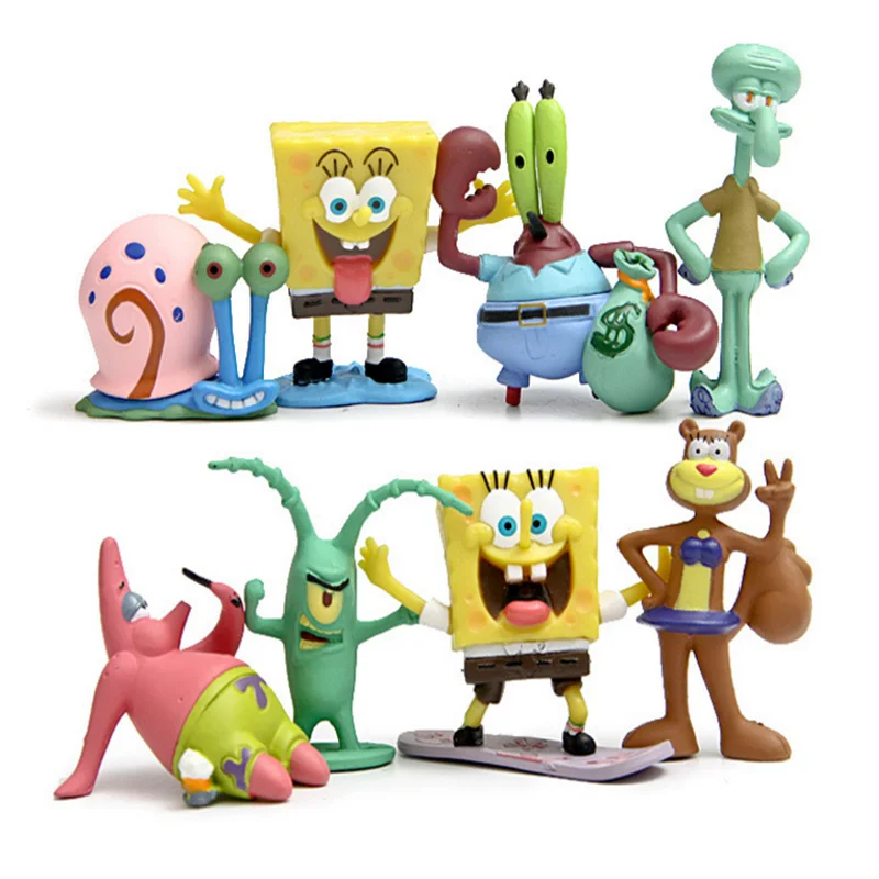Резиновая кукла SpongeBob 8 шт./компл. ручная работа качество ПВХ 3 5 6 см|Игровые