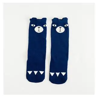 Blue bear Гольфы для маленьких девочек детские милые однотонные хлопковые длинные черные носки без пятки для девочек носки для кроссовок с тремя полосками - Цвет: Blue bear