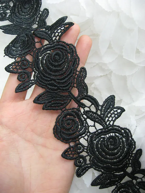 

5 yards 6 cm Black Rose Lace Trim Venice Handmand Craft Materials African Lace fabric Hot Sale