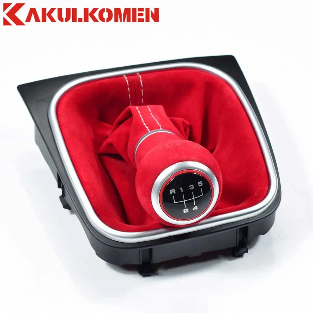 5Speed-bootRed Лучший красный черный 5 6 скоростей замша кожа полный шестерни накладка на рычаг переключения скоростей Крышка для Volkswagen VW Golf 5 6 MK5 MK6 R32 GTI 04-09 - Название цвета: 5Speed-bootRed