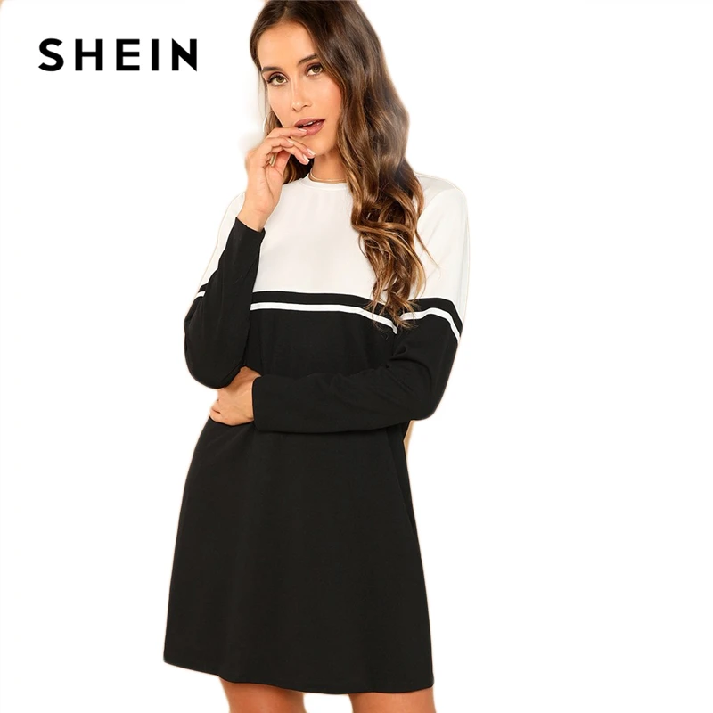 SHEIN Контрастное Повседневное Платье С Длинным Рукавом, Спортивное Платье Свободного Кроя