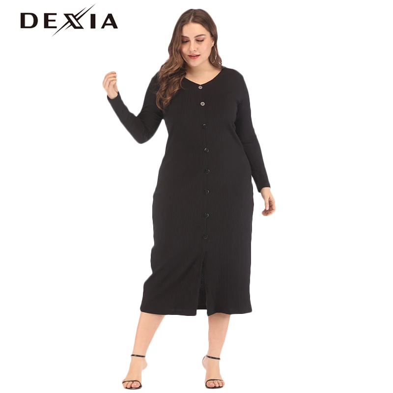 DEXIA/весеннее платье на пуговицах размера плюс 3XL 4XL с высокой талией женские