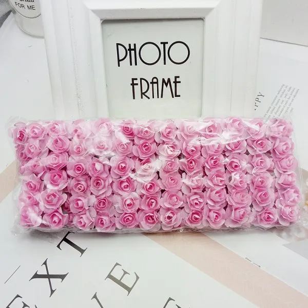 pink 144 шт мини-Цветок голова искусственные бумажные цветы Роза используется для свадебной вечеринки ремесло украшения 19 цветов - Цвет: pink
