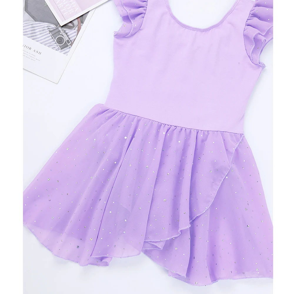 Girls Ballet Dress Gymnastics Leotard Ruffle Sleeve Chiffon Glitter Tutu Skirted leotards for girls ballerina dress kids | Тематическая