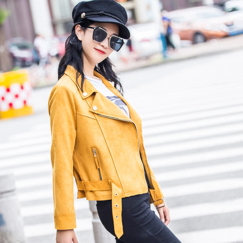 Осенняя Короткая кожаная куртка женская модная молния пояса мото & Байкерская