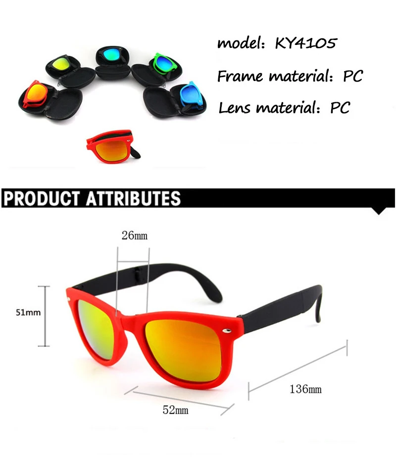 RBRARE Foldable Sunglasses With Box Vintage Classic Sun Glasses Men Shopping Travel Colorful UV400 Lunette De Soleil Femme