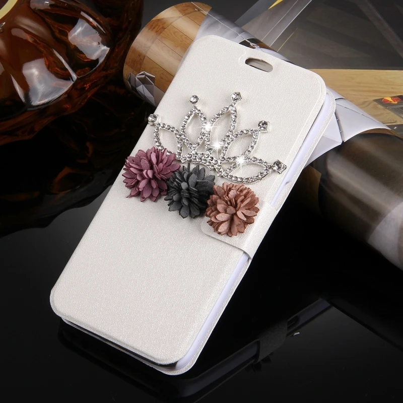 Fevelove for Samsung Galaxy S5 S6 S7 Diamond Bling Crown Flower Pattern Horizontal Leather Case with Magnetic Buckle&ampCard Slots |