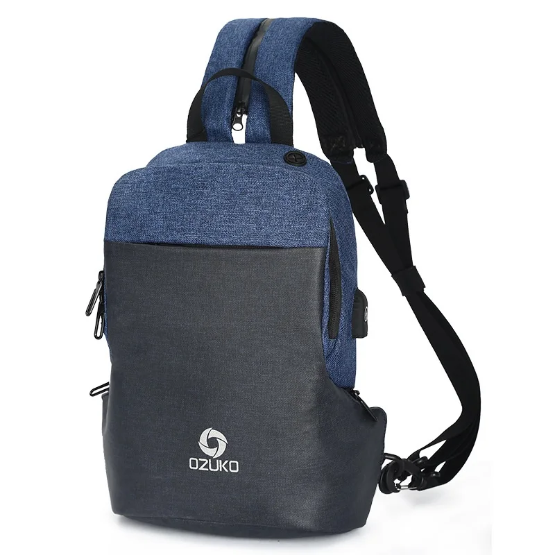 Blue OZUKO, многофункциональная мужская сумка на плечо через плечо, водостойкая мужская сумка на грудь, зарядка через usb, дорожная сумка-слинг - Цвет: Blue