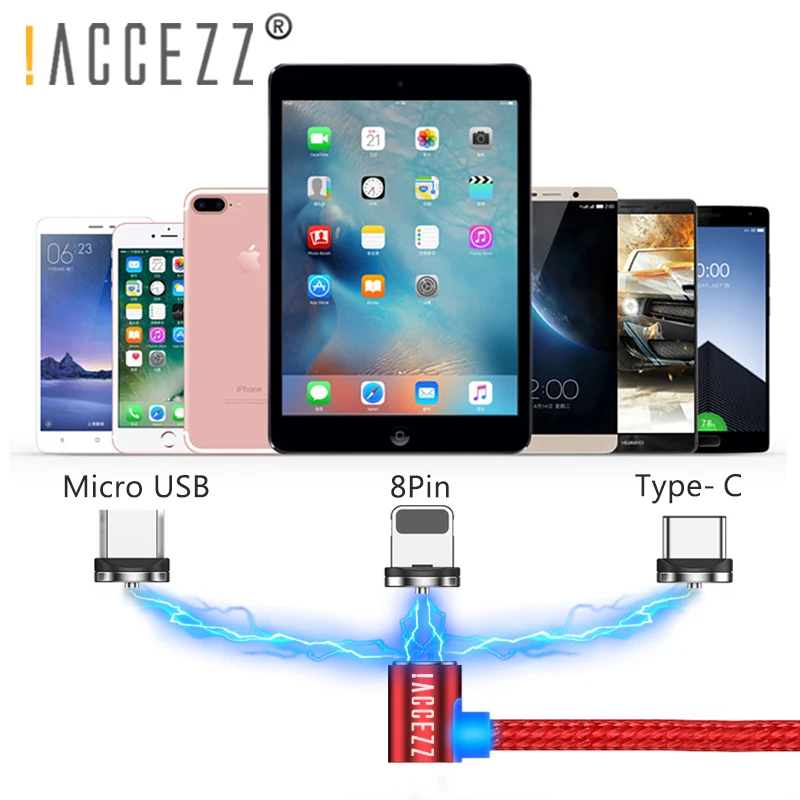 ! Магнитный кабель ACCEZZ L образной формы для быстрой зарядки iPhone XS MAX XR Micro USB Type C Samsung