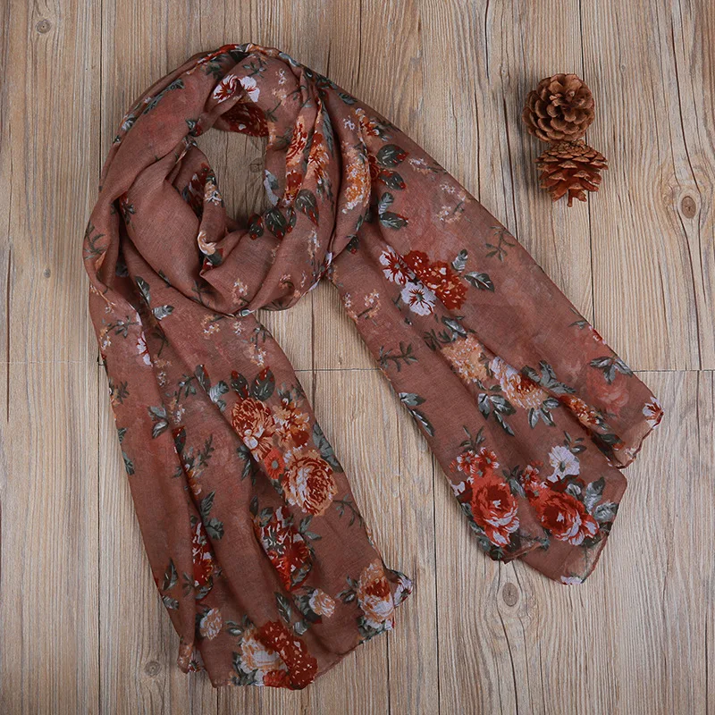 Женская летняя вискозная шаль с цветочным принтом модная длинная головная