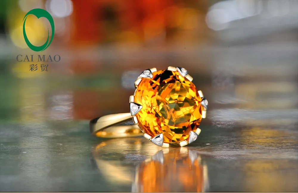 Caimao ювелирные изделия 14 к желтое золото 11.3CT безупречный круглый цитрин проложить алмаз обручальное кольцо
