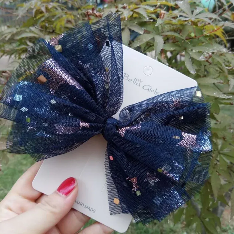 Dark Blue BalleenShiny/кружевные заколки принцессы с бантом для маленьких девочек; модная Роскошная заколка с жемчужиной; головной убор для детей; блестящие красивые заколки для волос - Цвет: Dark Blue