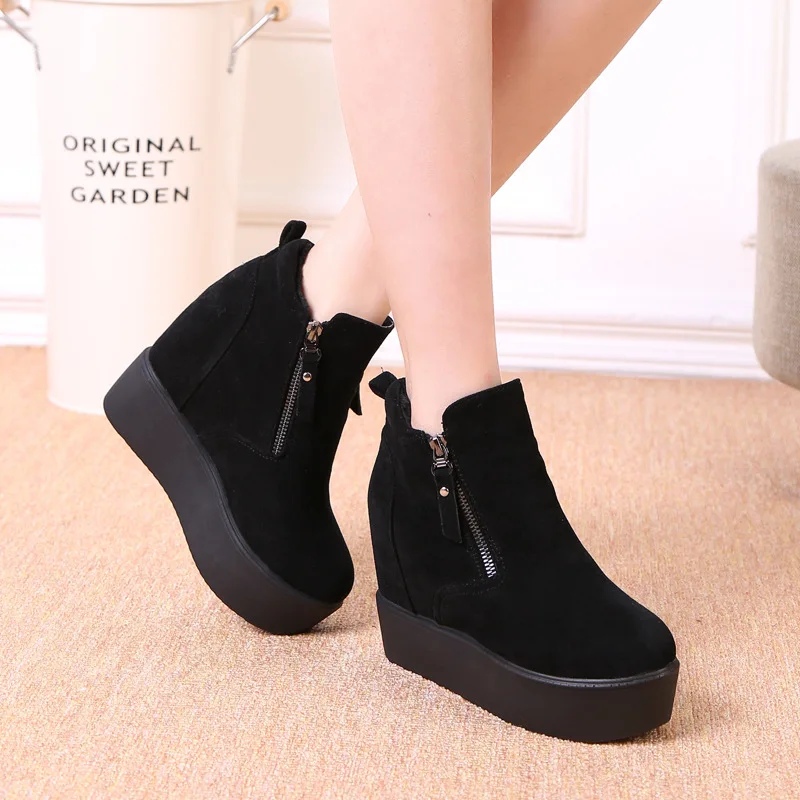 2018 модные теплые женские зимние ботинки на платформе молнии Женская