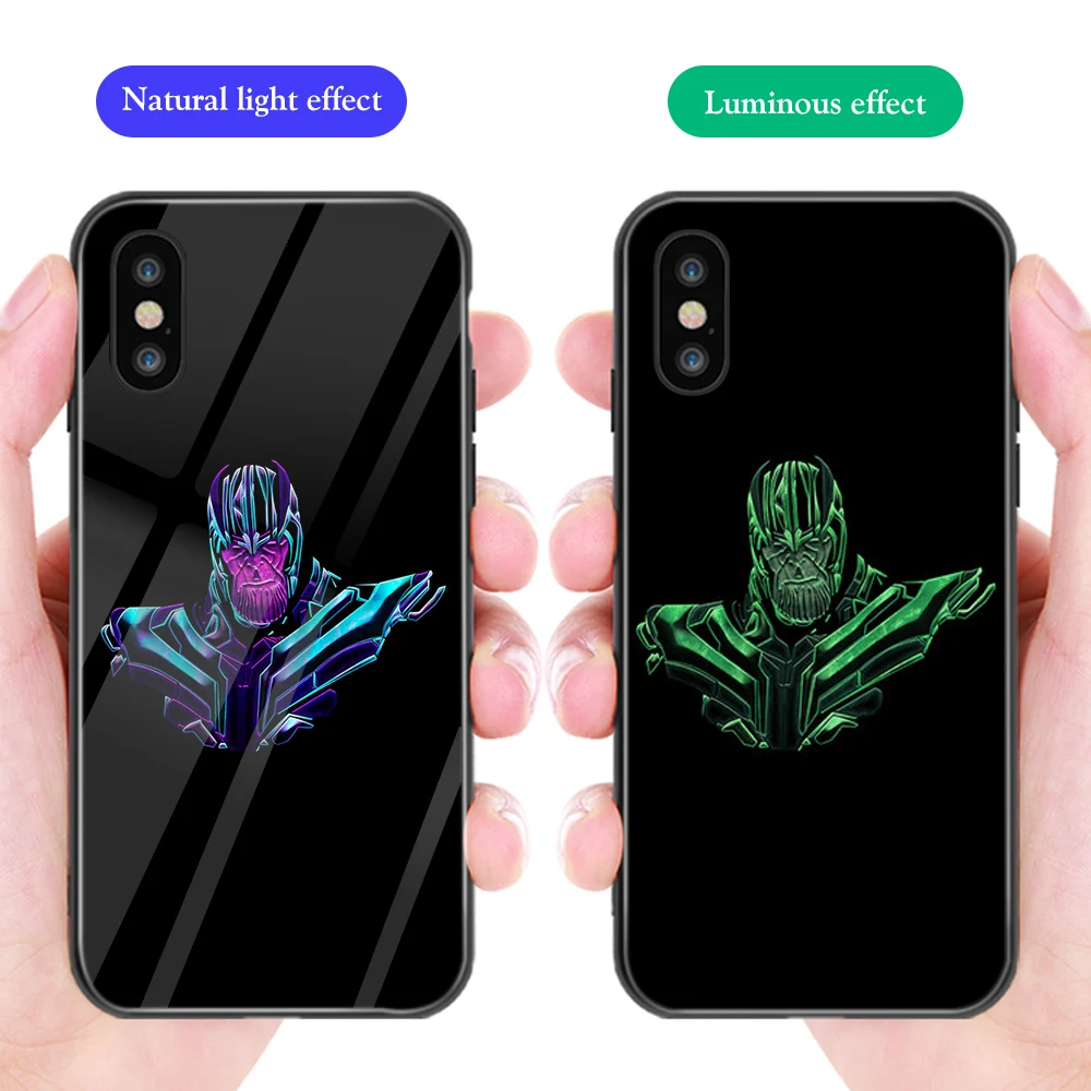 ciciber Phone Case For iphone 11 Pro Max XS MAX X XR Luminou Glass Cover for Iphone 7 8 6 6S Plus Marvel Iron Man Thanos Funda |