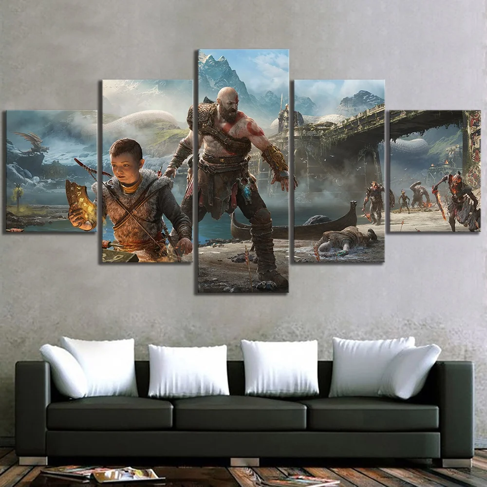 Настенные художественные украшения для дома гостиной 5 шт. God of War Game холст