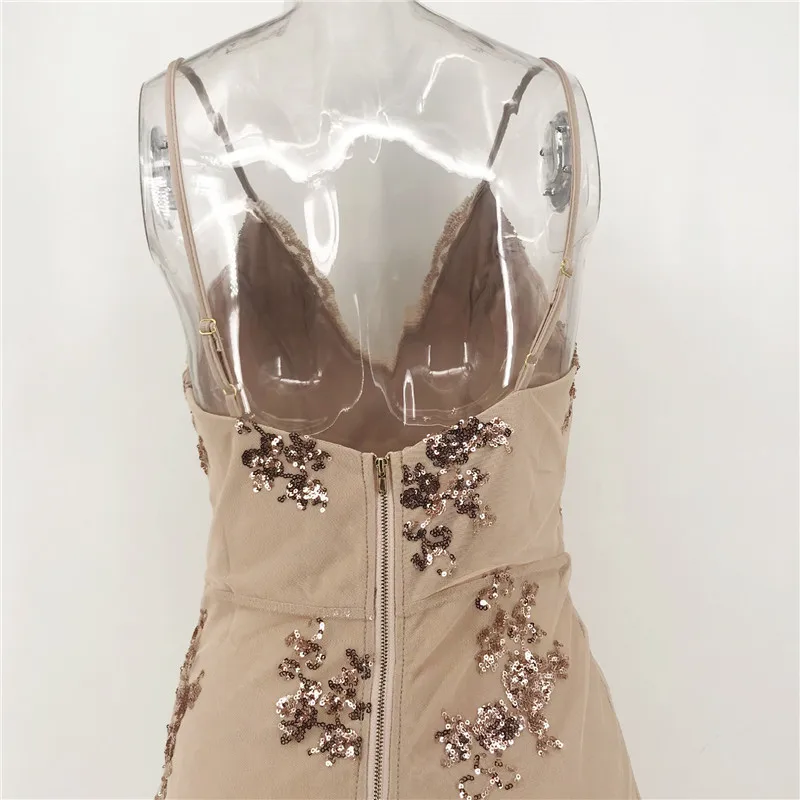 Womens Sexy Gold Black Sequins Dress V-neck Backless Women Sundress Luxury Party Club Wear Mini Sequined Dress Vestidos