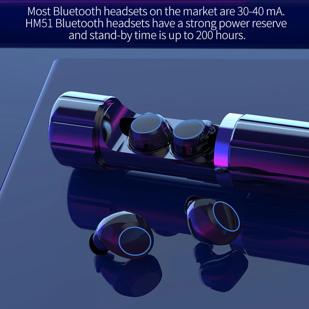HM51 Mini TWS True беспроводной Bluetooth 5,0 наушники водонепроницаемые и пот сопротивление сенсорное управление спортивные наушники с зарядным устройством